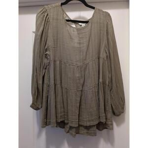 American Eagle Tiered Keyhole Back Long Sleeve Top Khaki Sz M Boho Peasant NWT